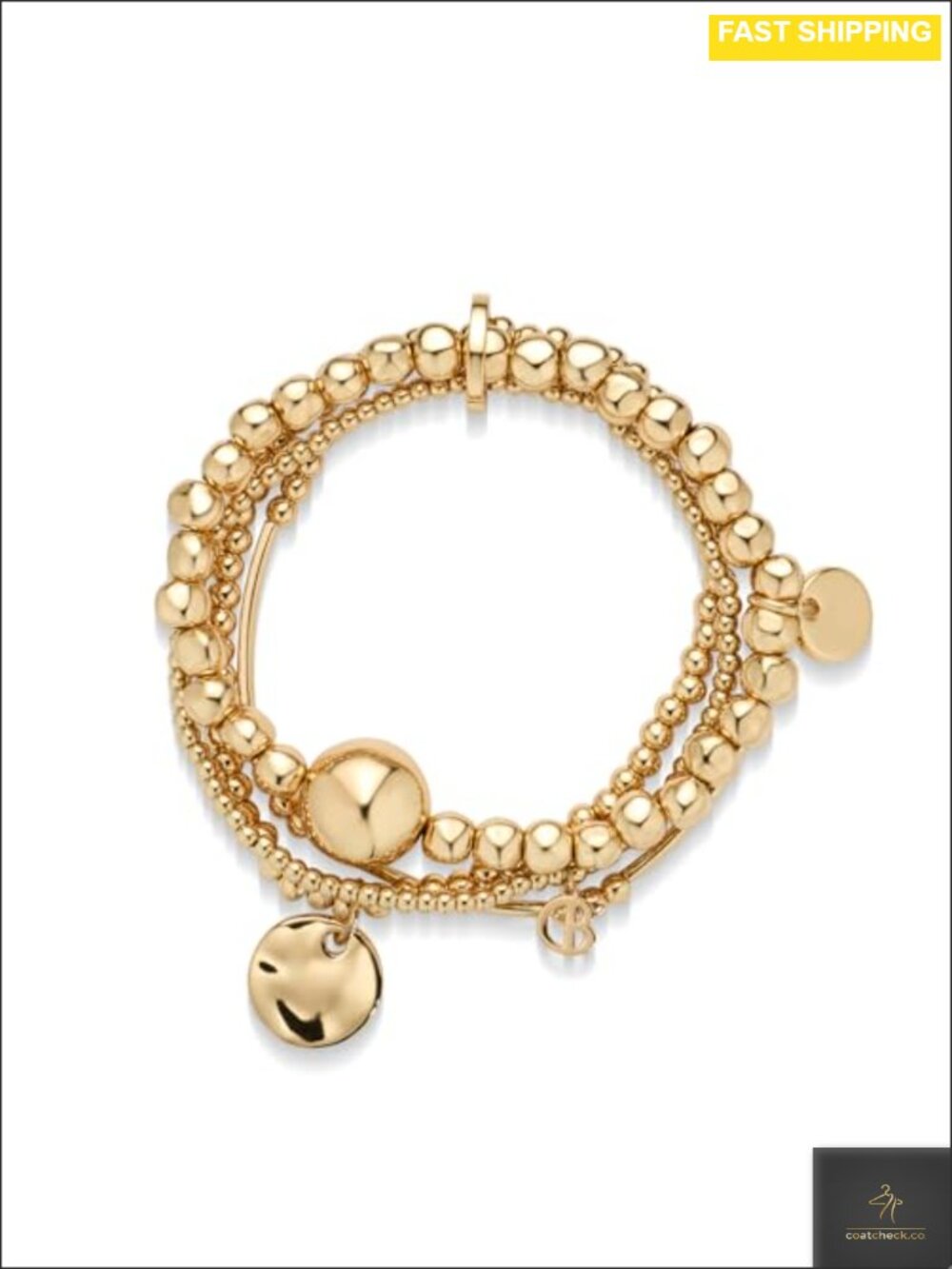 925 Silver Plated Gold Tone Beaded Stack Bracelets 4 Layer Disc Ball Charms